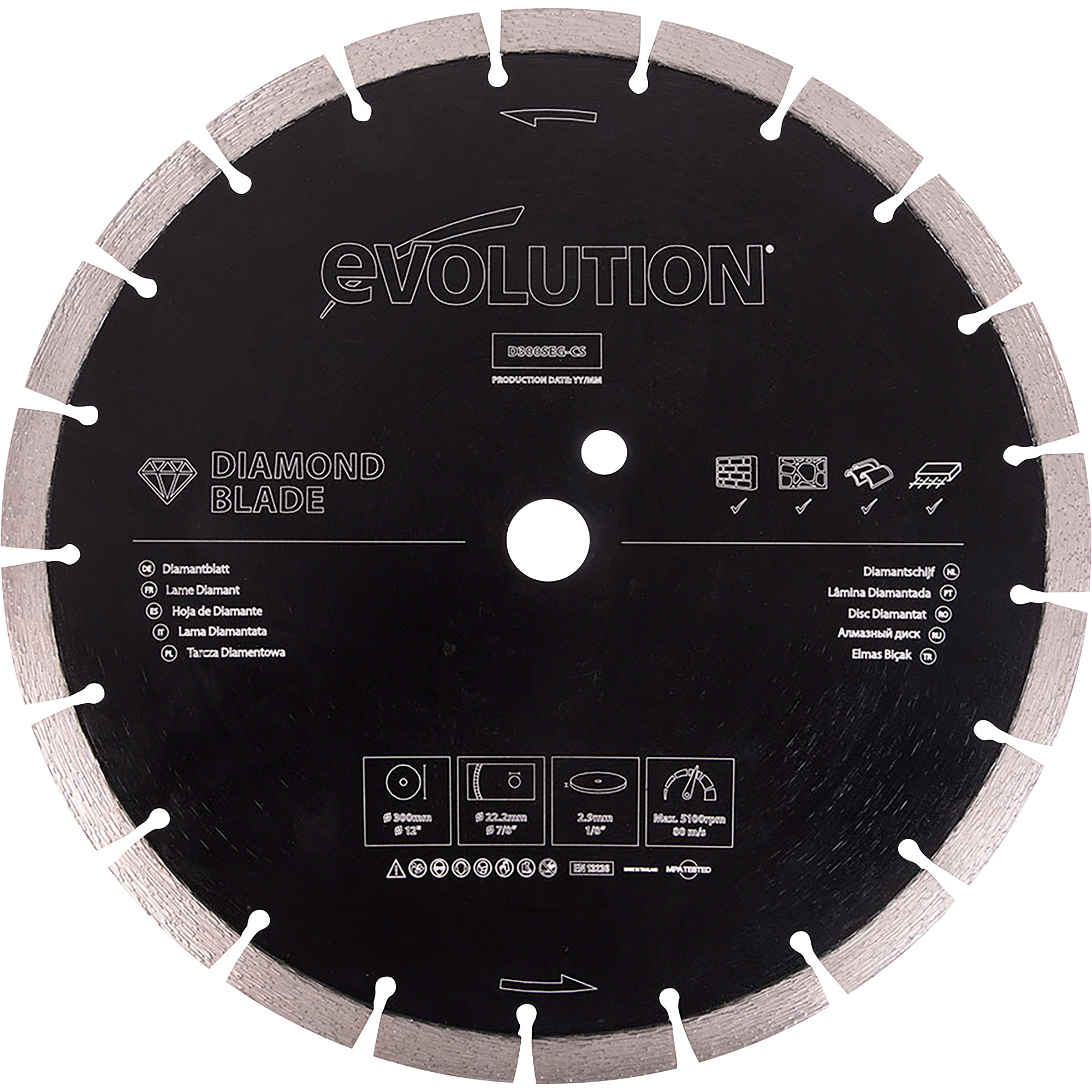 Evolution Segmented Diamond Edge Circular Saw Blade, 12in., 1in. Arbor, Model# D300SEG-CS